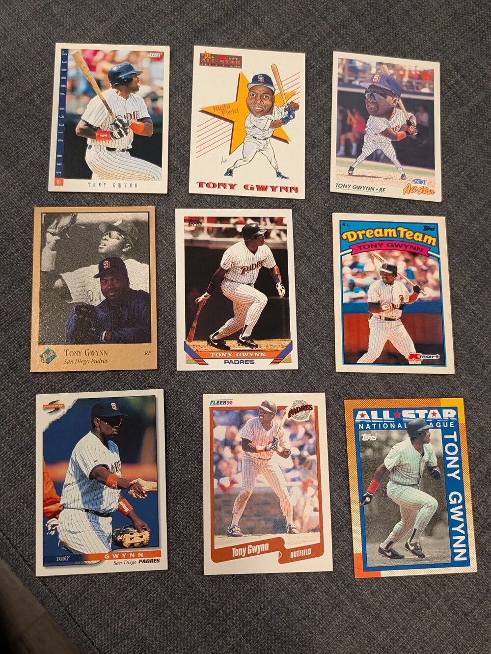 Tony Gwynn 9 Card Lot 1989-1996 Padres Score Topps Fleer Studio HOF